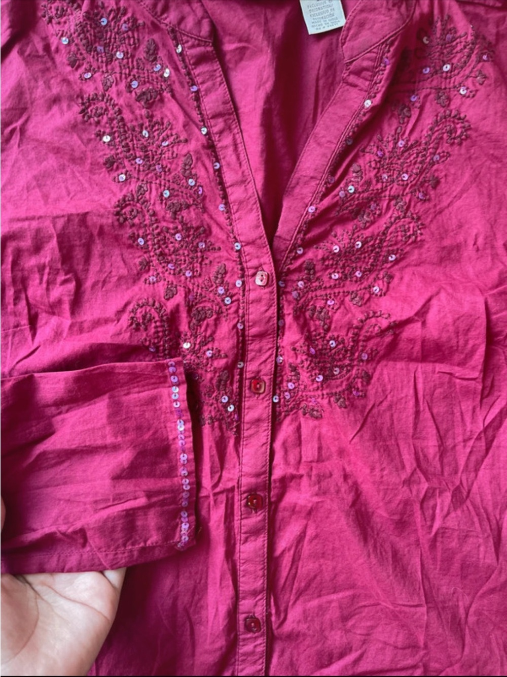 St. John's Bay Raspberry Embroidered Button-Down Shirt - Picture 3 of 3